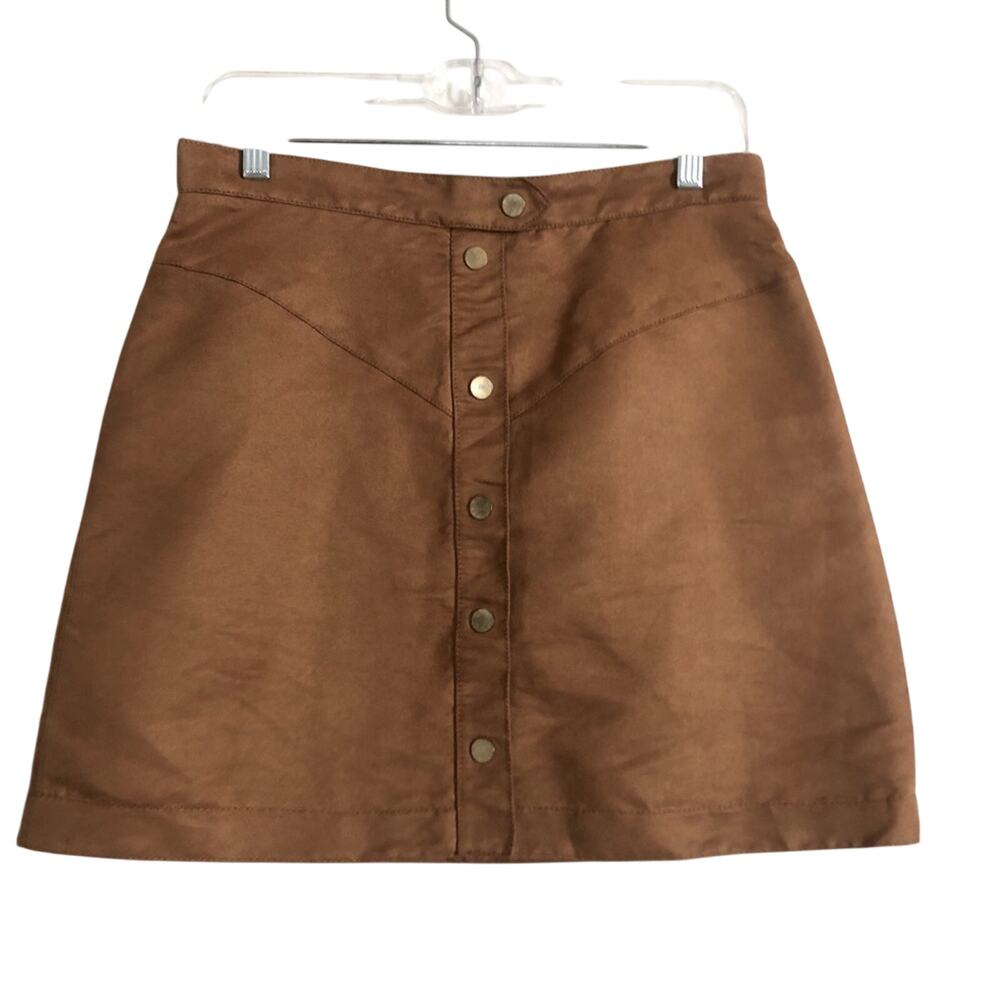 H&M Vegan Faux Leather Suede Button Front High Rise Mini Skirt 10